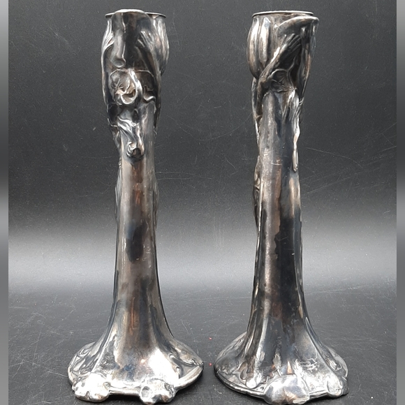 2 Antique Art Nouveau Silver Plate Figural Lady Candlesticks SIMPSON HALL MILLER - Picture 4 of 9